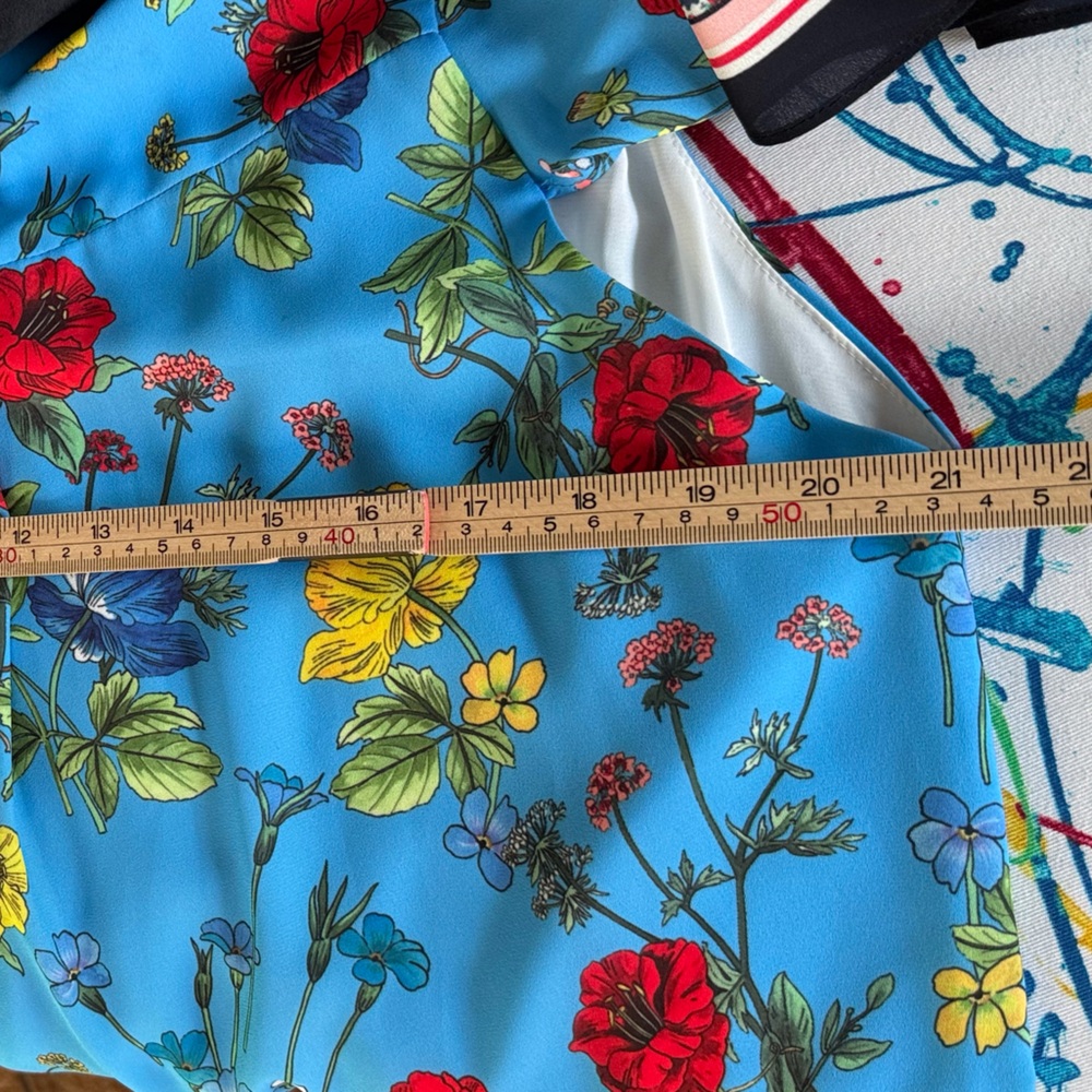 Alice + Olivia Floral Mini Dress - Blue and Black SZ L - Picture 8 of 14